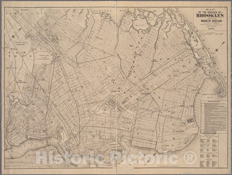 Historic 1898 Map - Map Of The Borough Of Brooklyn Published For The Brooklyn Directory. - Brooklyn (New York, N.Y.) Maps Of New York City And State - Brooklyn - Vintage Wall Art
