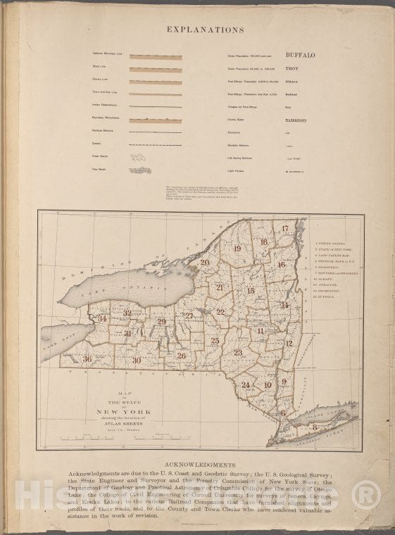 Historic 1895 Map - Explanations - Atlas Of The State Of New York - Vintage Wall Art