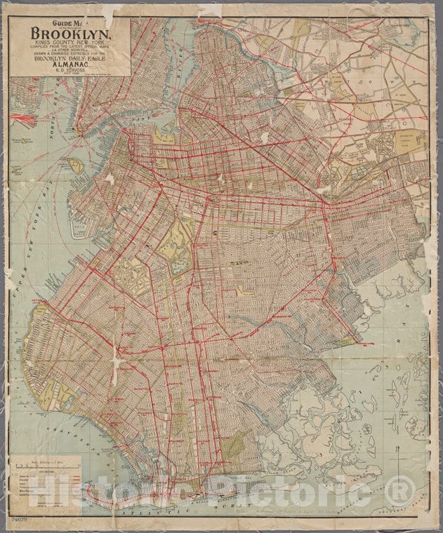 Historic 1898 Map - Guide Map Of The Borough Of Brooklyn, Kings County, New York. - Brooklyn (New York, N.Y.) Maps Of New York City And State - Brooklyn - Vintage Wall Art