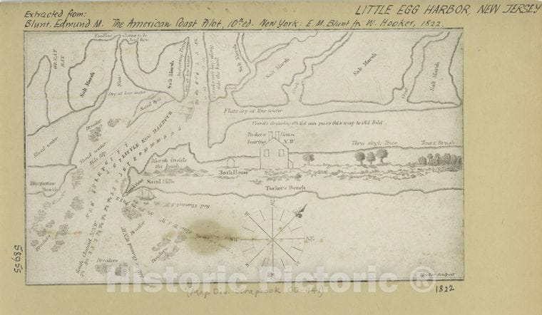 Historic 1822 Map - Nautical Chart Of Little Egg Harbour, New Jersey - New Jersey - Little Egg Harbormaps Of North America. - Cities And Towns - Vintage Wall Art