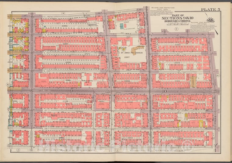 Historic 1942 Map - Double Page Plate No. 5, Part Of Sections 9 & 10, Borough Of The - Vintage Wall Art