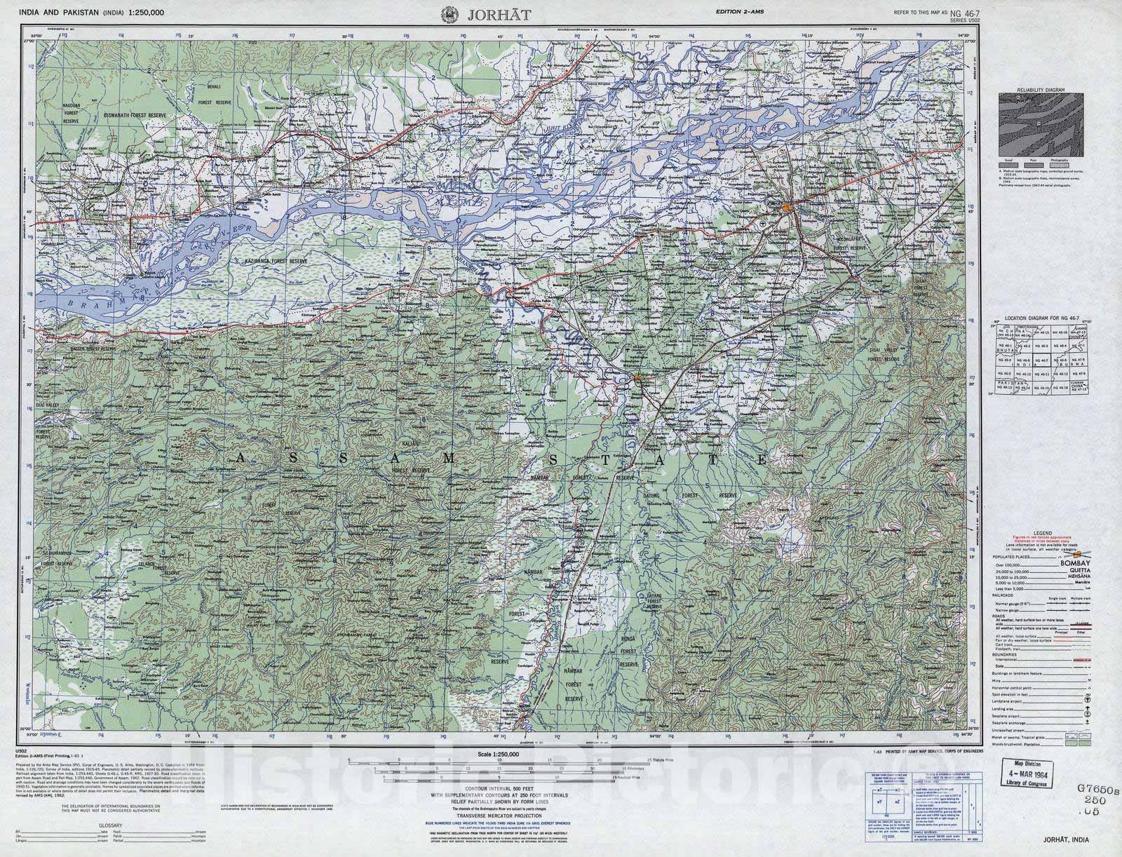Historic 1955 Map - India and Pakistan 1:250,000. - Jorhat, India 1963