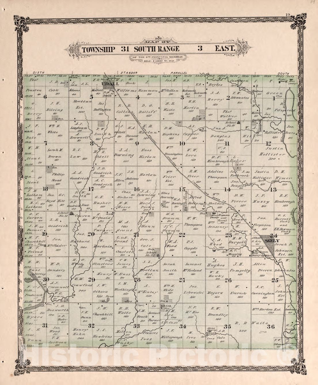 Historic 1882 Map - Historical Atlas of Cowley County, Kansas - Township 31 South Range 7 East - Edwards' Historical Atlas of Cowley Co, Kansas