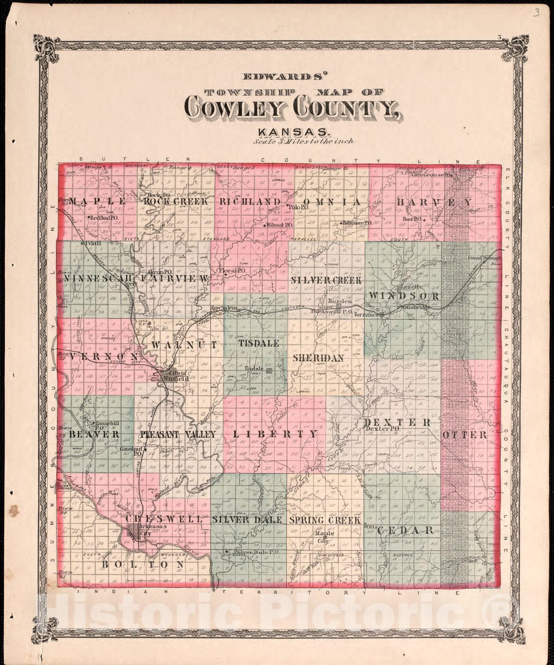 Historic 1882 Map - Historical Atlas of Cowley County, Kansas - Map of Burden and Cambridge - Edwards' Historical Atlas of Cowley Co, Kansas