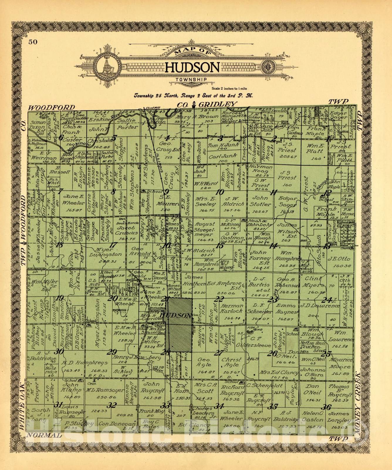 Historic 1914 Map - Standard Atlas of McLean County, Illinois, Including a plat Book of The Villages, Cities and townships of The County. - Martin