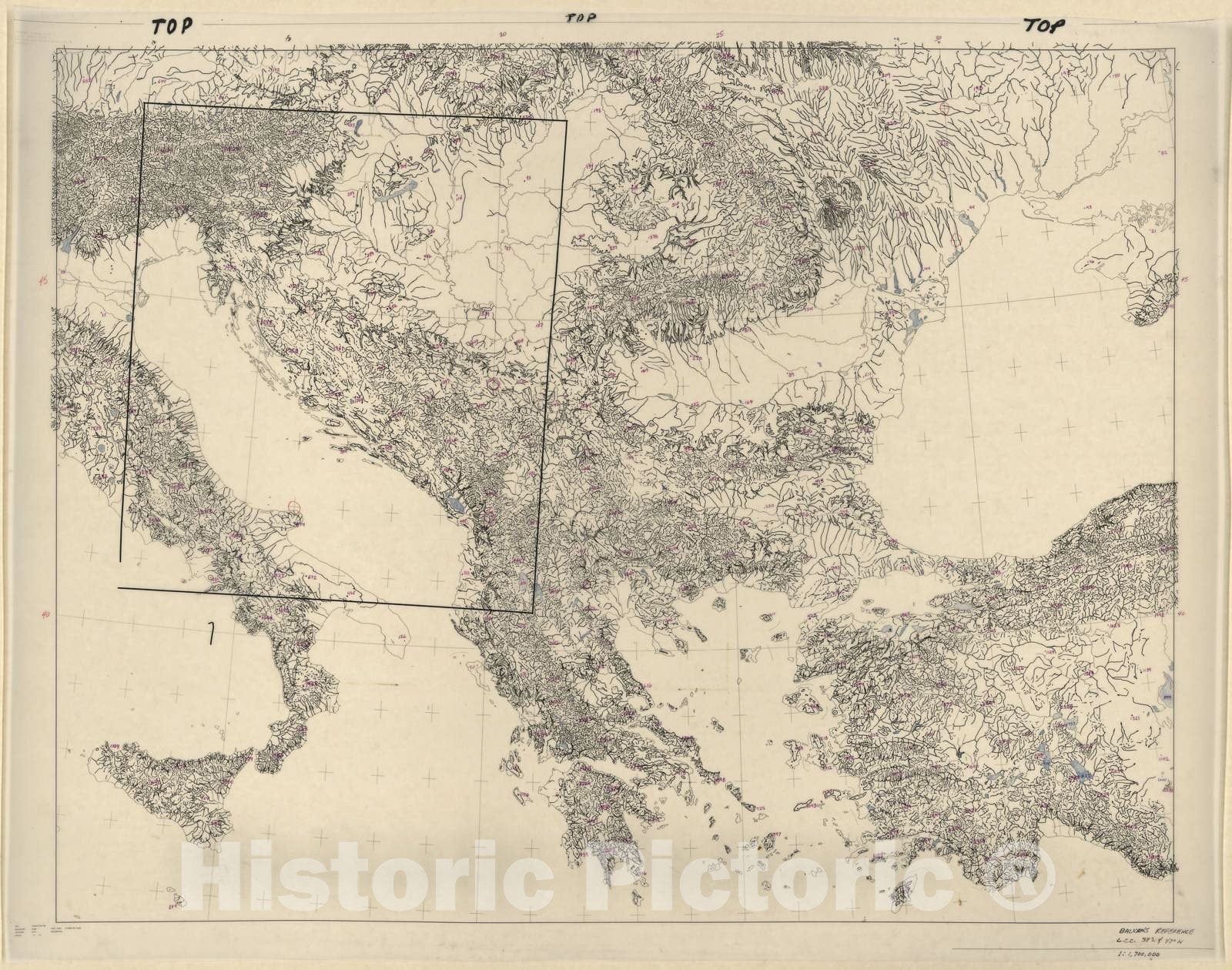 Historic Map - CIA Terrain Board Collection - Balkans Reference - Lowland Tint
