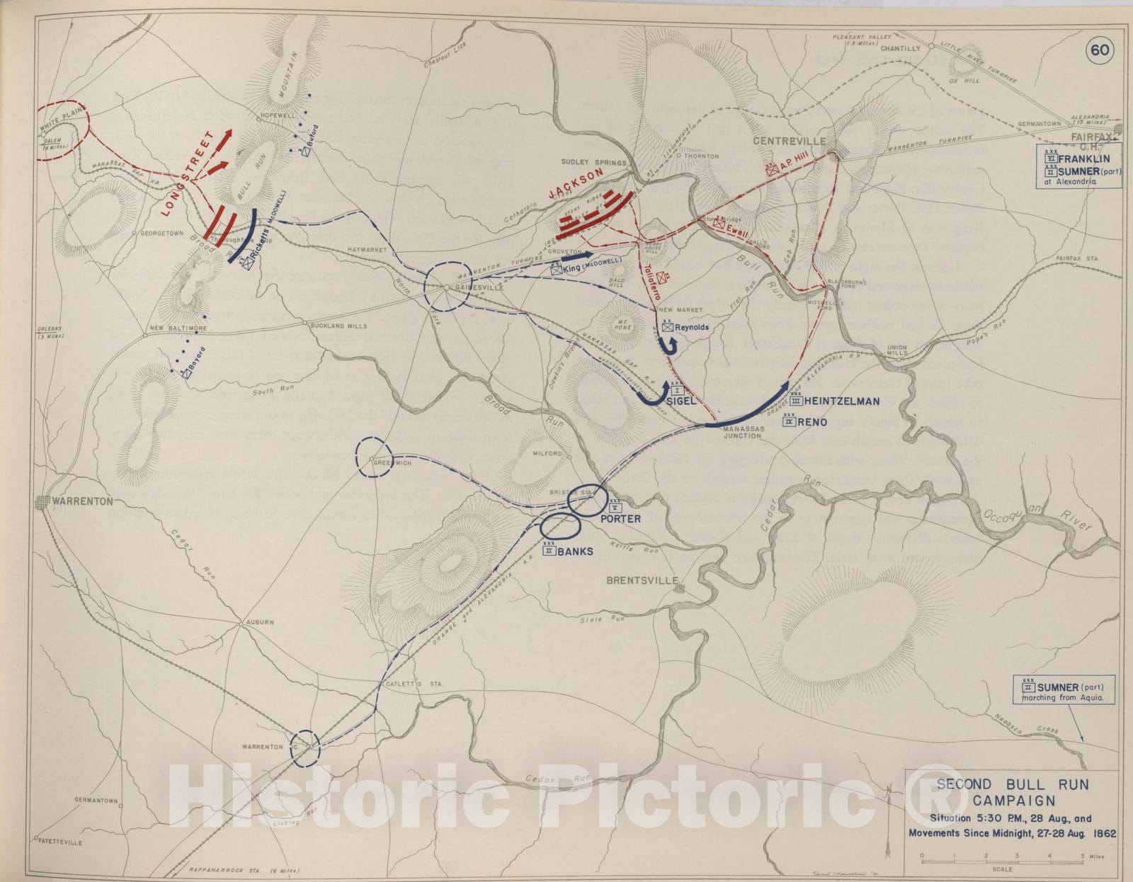 Historic 1959 Map - The West Point Atlas of American Wars - Second Bull Run Campaign, August 1862 1