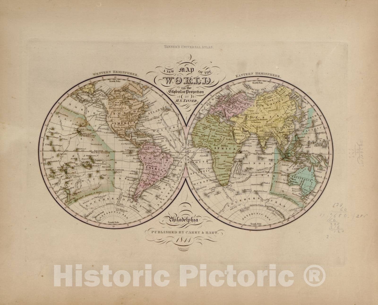 Historic 1844 Map - A New Universal Atlas, containing maps of The Various Empires, Kingdoms - Russia, in Asia and Tartary