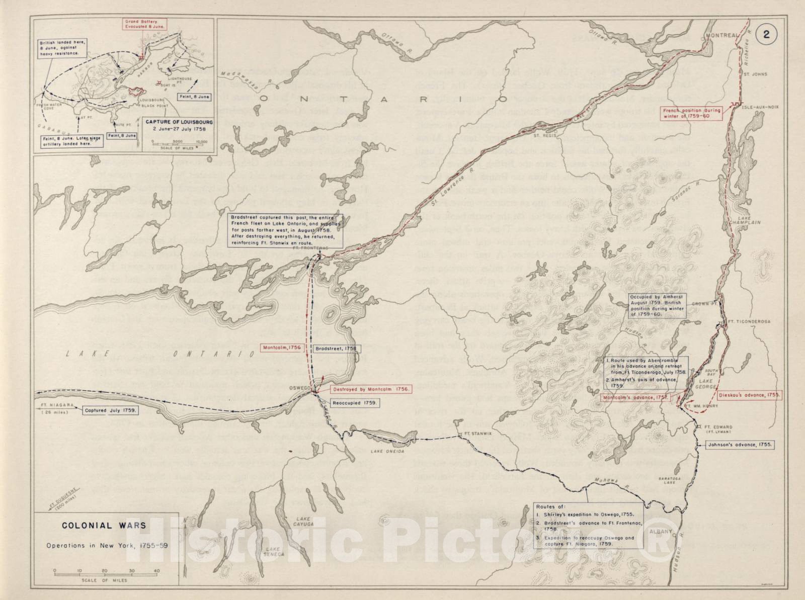 Historic 1962 Map - The West Point Atlas of The Civil War - Colonial Wars - New York, 1755-1759