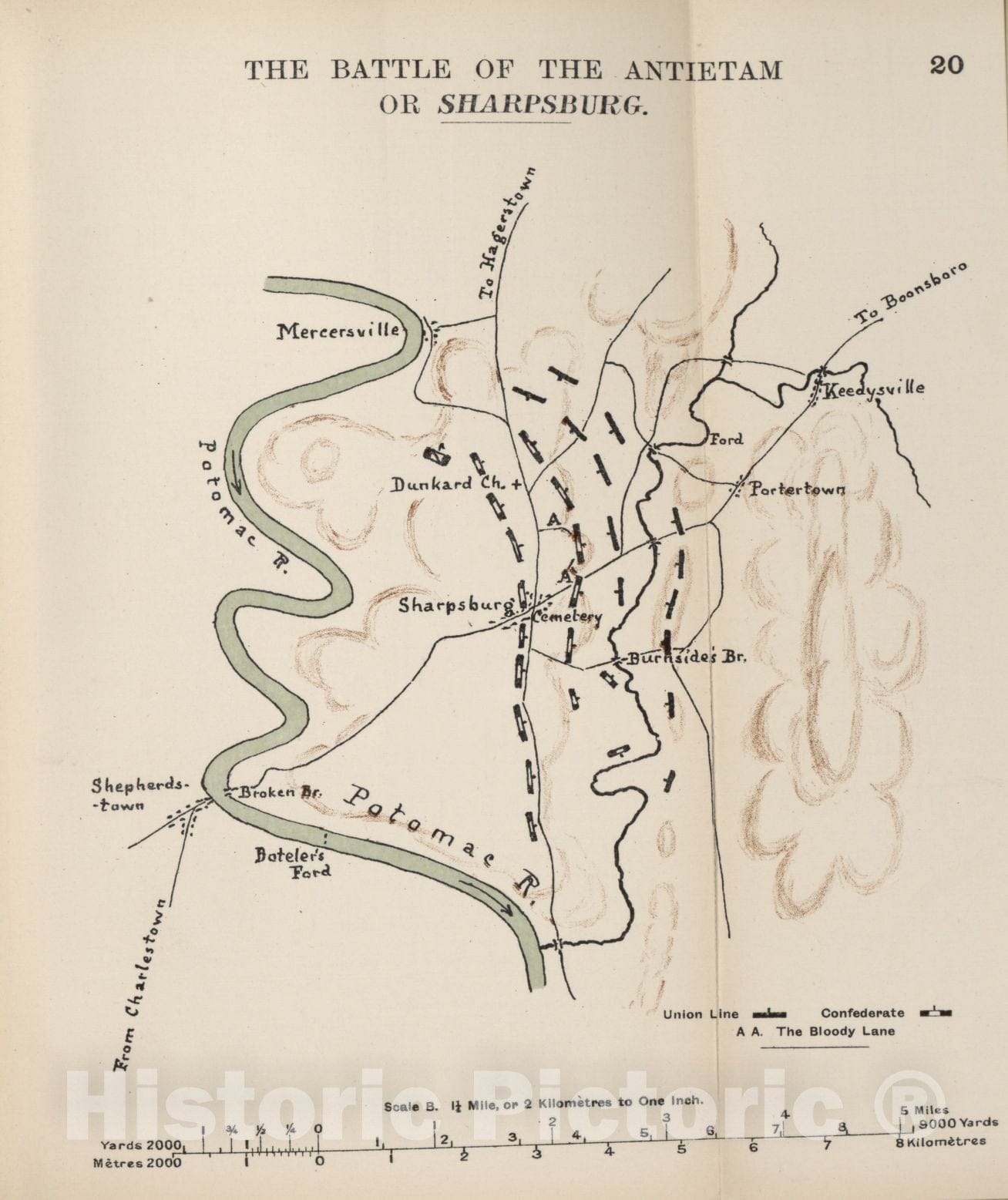 Historic 1910 Map - The American Civil War-maps. - Battle of The Antietam or Sharpsburg 1