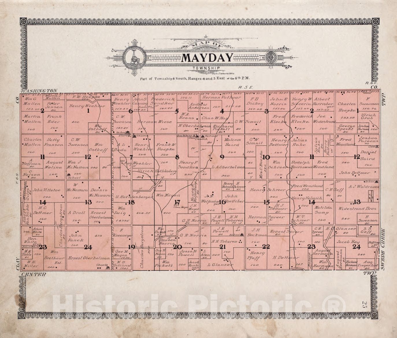 Historic 1909 Map - Standard Atlas of Riley County, Kansas - Map of MayDay Township