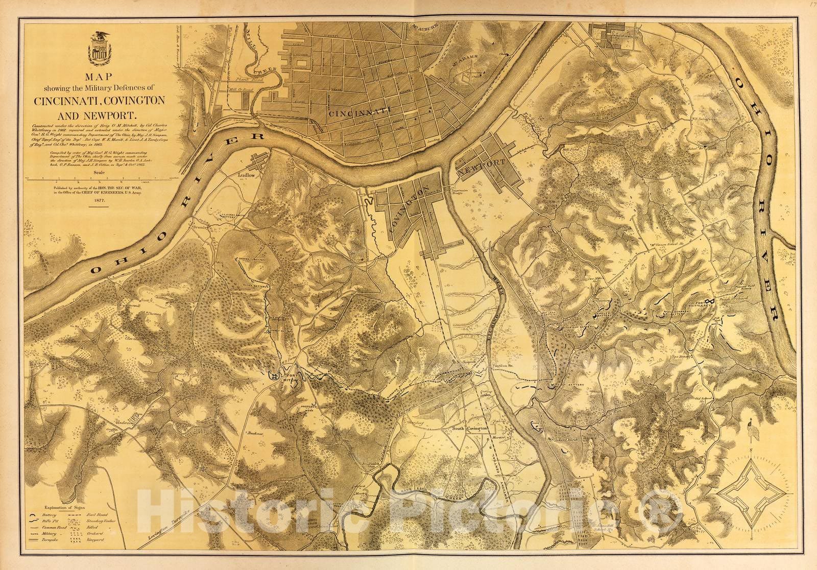 Historic 1879 Map - Military maps. - Map Showing The Military defences of Cincinnati, Covington, and Newport, 1861