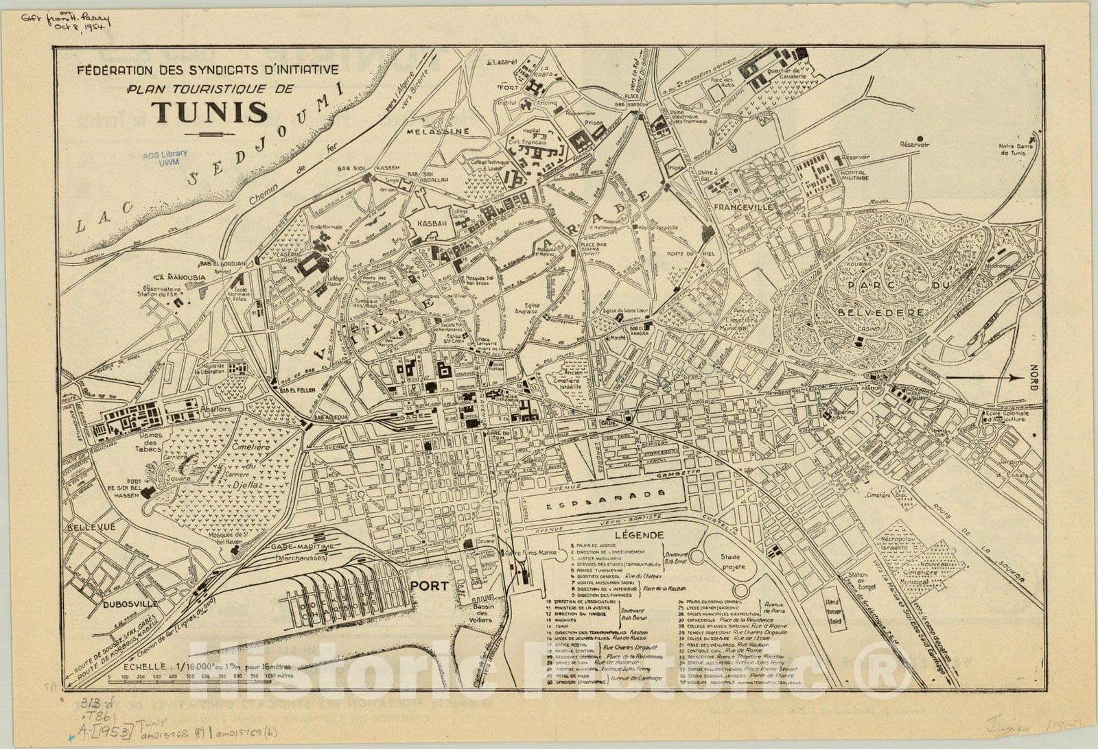 Map : Tunis, Tunisia 1953, Plan touristique de Tunis , Antique