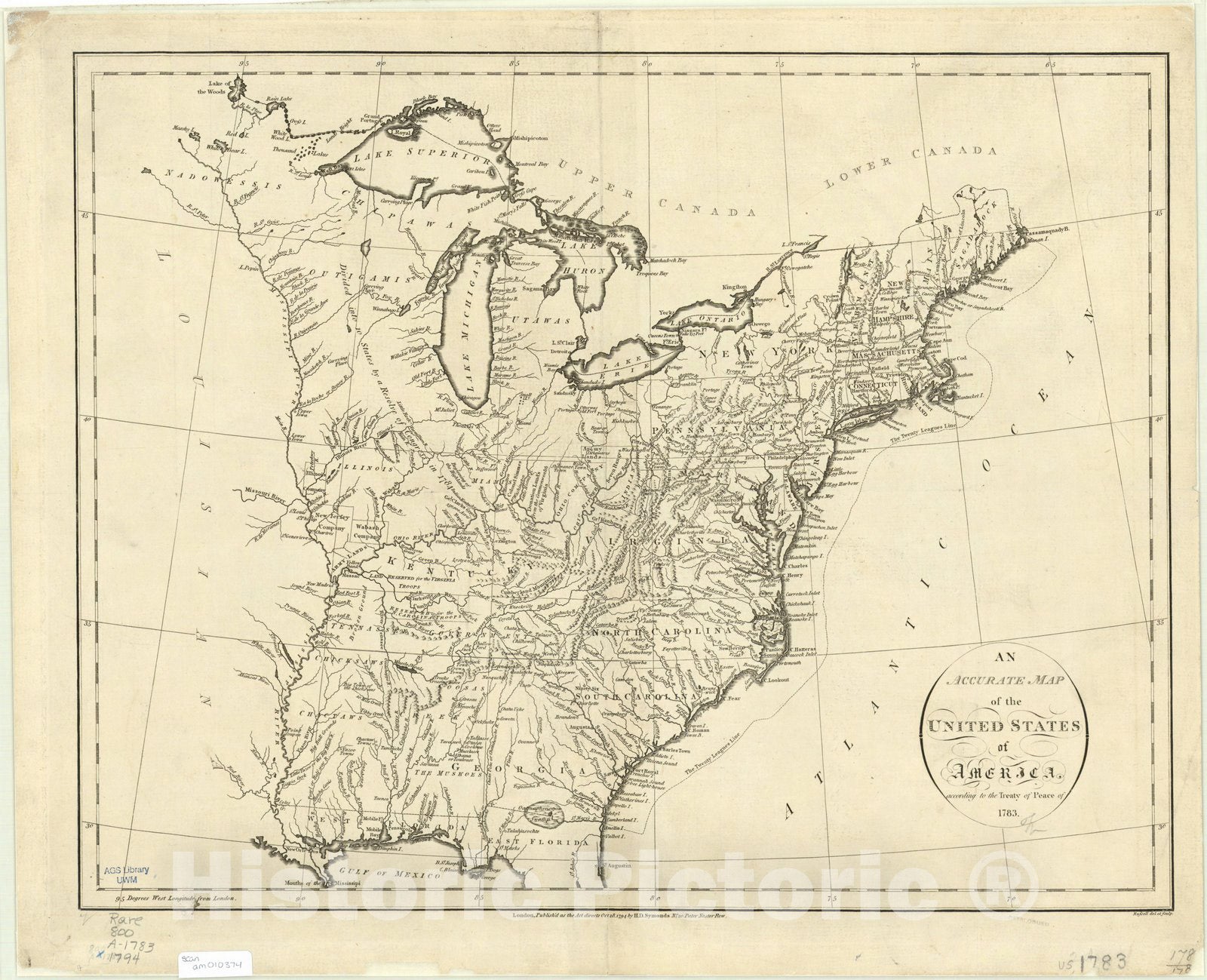 Map : United States 1783 1794, An accurate map of the United States of America : according to the Treaty of Peace of 1783, Antique Vintage Reproduction