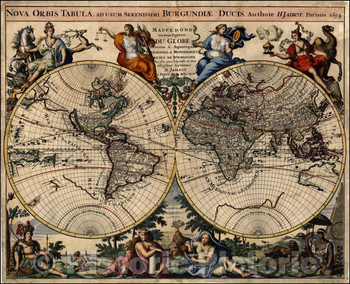 Historic Map - Nova Orbis Tabula, 1694, Alexis-Hubert Jaillot - Vintage Wall Art