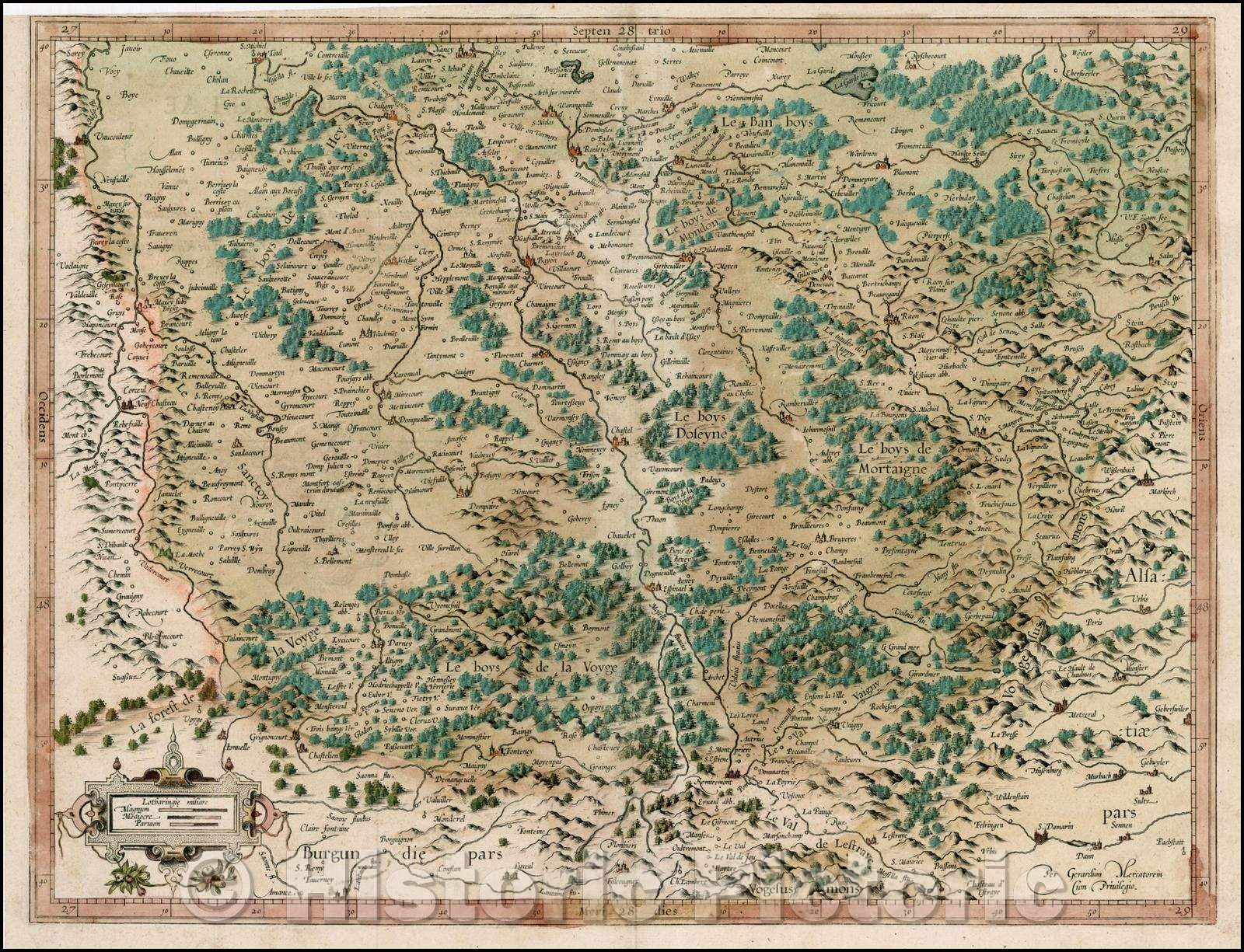 Historic Map - Upper Moselle River Region (gold highlights), 1595, Gerard Mercator - Vintage Wall Art