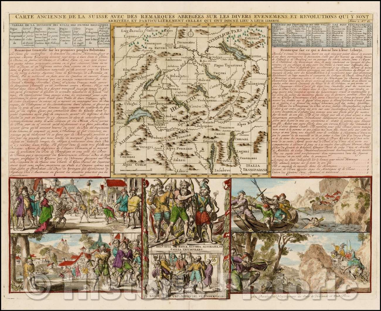 Historic Map - Carte Ancienne De La Suisse Aec Des Remarques Abregees Sur Les Divers Evenemens Et REvolutions Qui Y Sont Arrivees :: Ancient Switzerland, 1720 - Vintage Wall Art