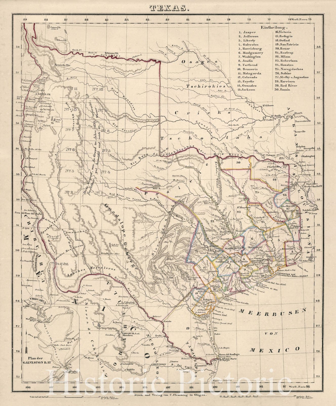 Historic Map - Texas (Republic of Texas), 1844, Carl Flemming - Vintage Wall Art
