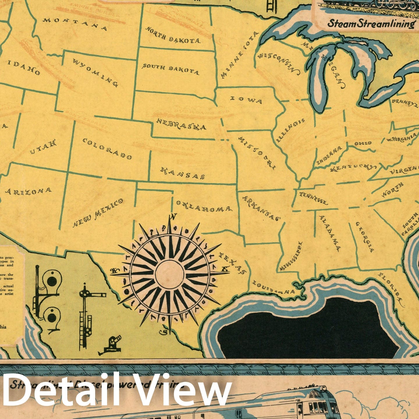 Historic Map : Locomotive map of the United States, 1935, Vintage Wall Decor