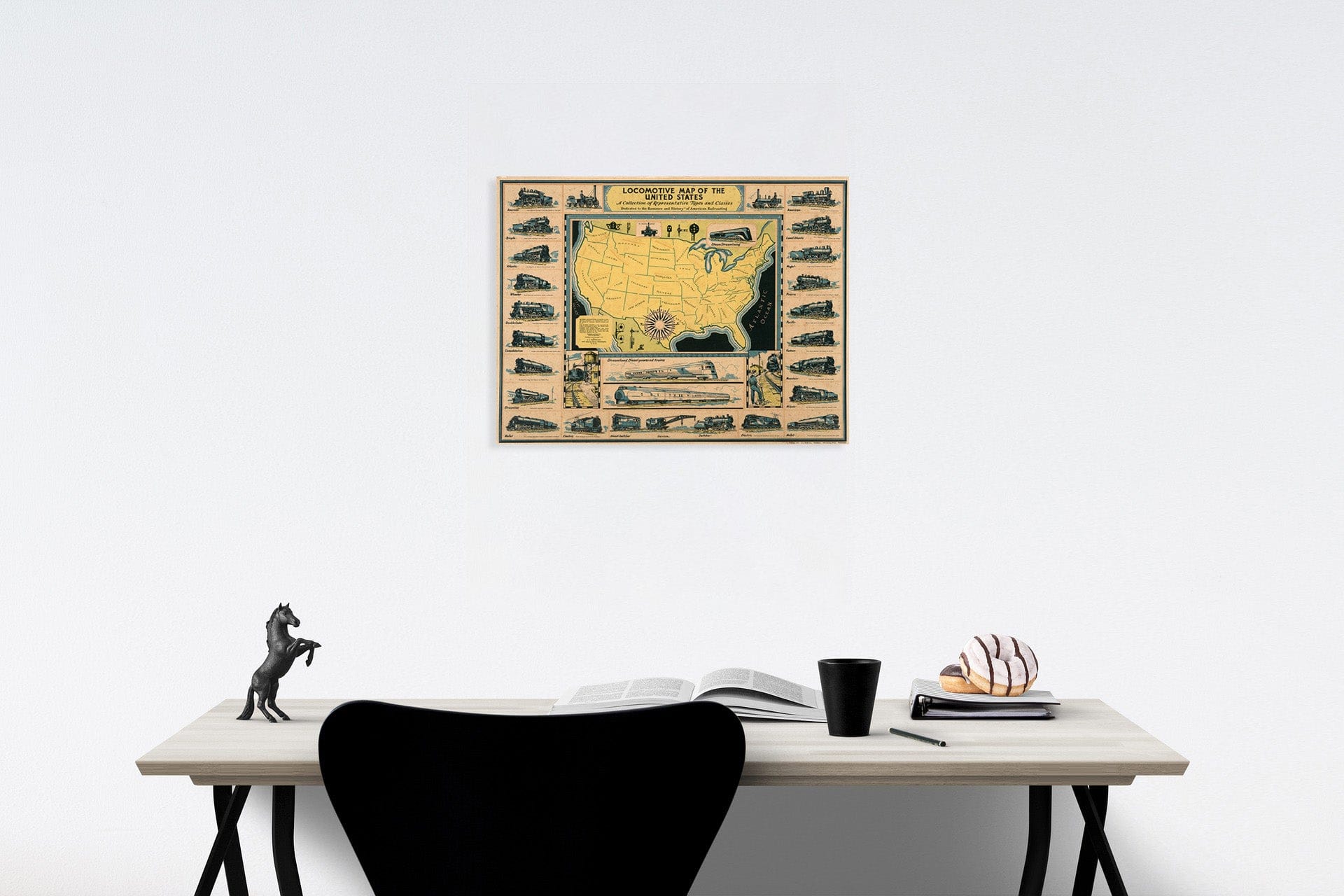 Historic Map : Locomotive map of the United States, 1935, Vintage Wall Decor