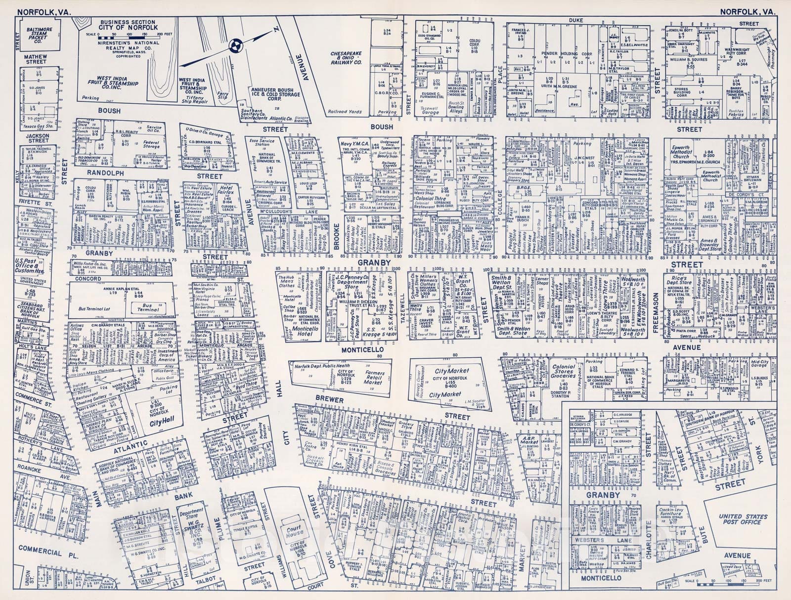 Historic Map : Business Section, City of Norfolk (Virginia)., 1950, Vintage Wall Decor