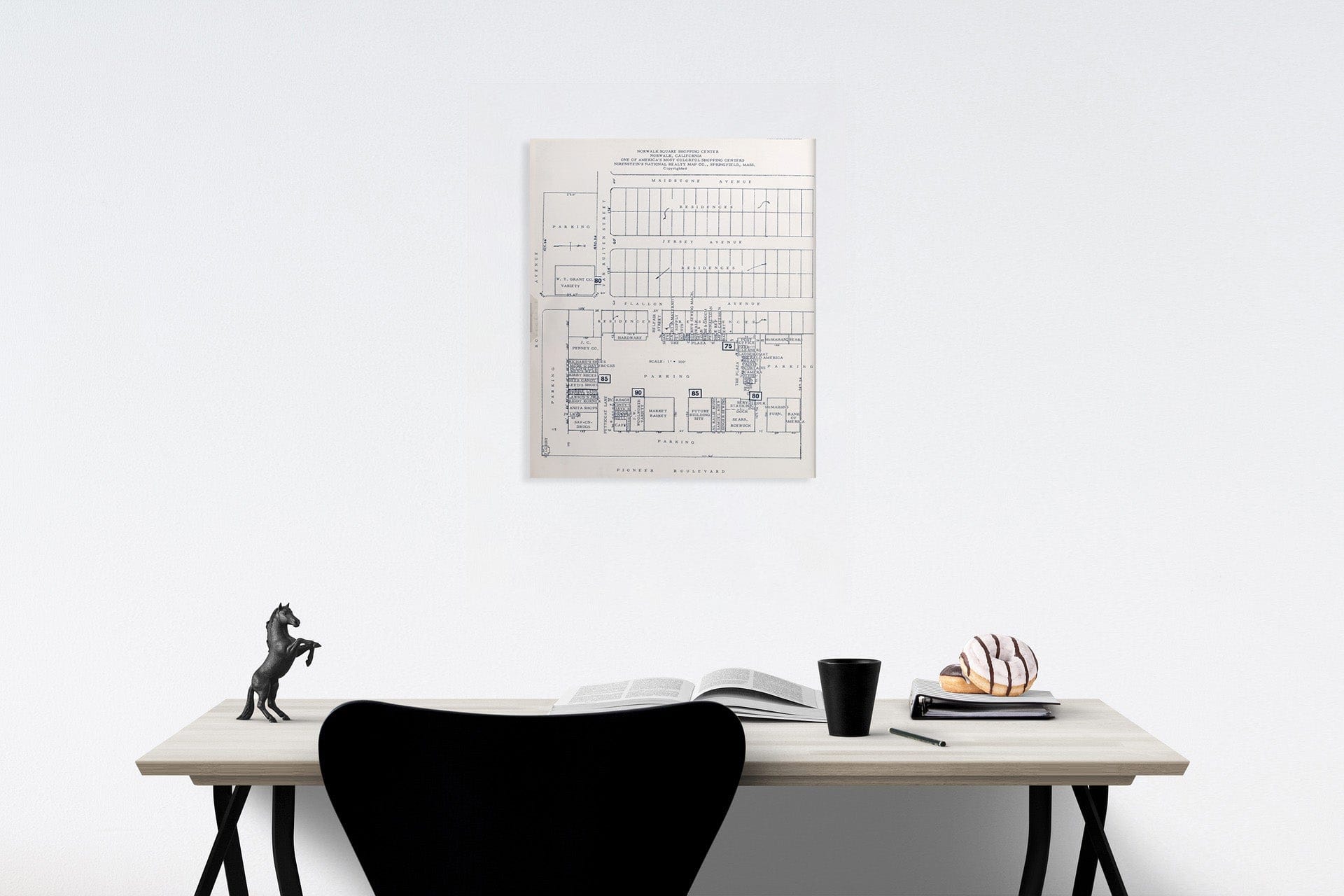 Historic Map : Norwalk Square Shopping Center, Norwalk, California., 1952, Vintage Wall Decor