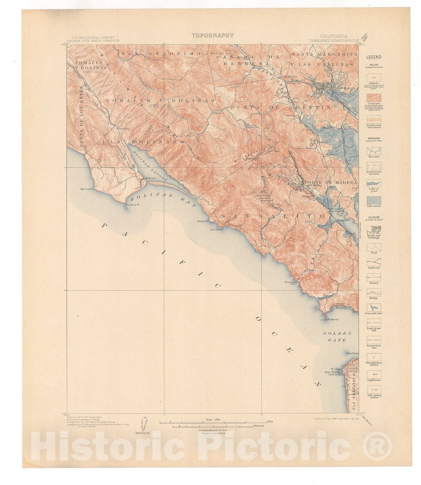 Map : San Francisco folio, California, Tamalpais, San Francisco, Concord, San Mateo, and Hayward quadrangles, 1914 Cartography Wall Art :