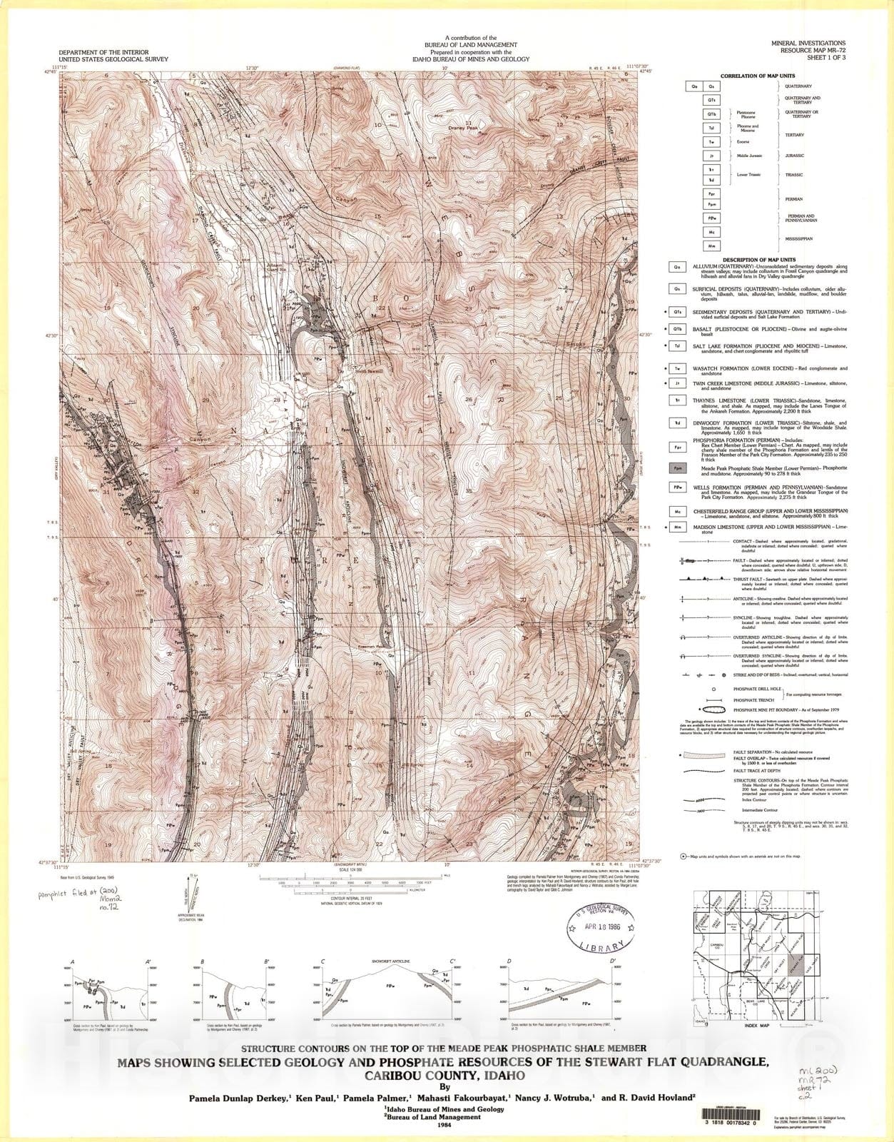 Map : Maps showing selected geology and phosphate resources of the Stewart Flat quadrangle, Caribou County, Idaho, 1984 Cartography Wall Art :