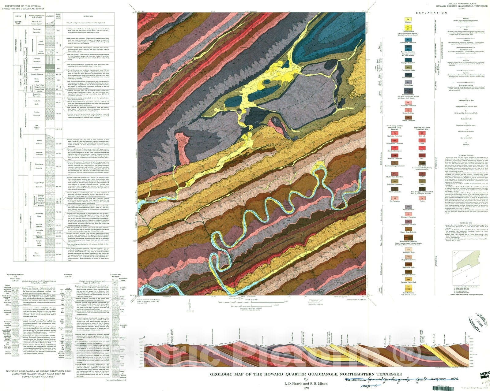 Map : Geologic map of the Howard Quarter quadrangle, northeastern Tennessee, 1970 Cartography Wall Art :
