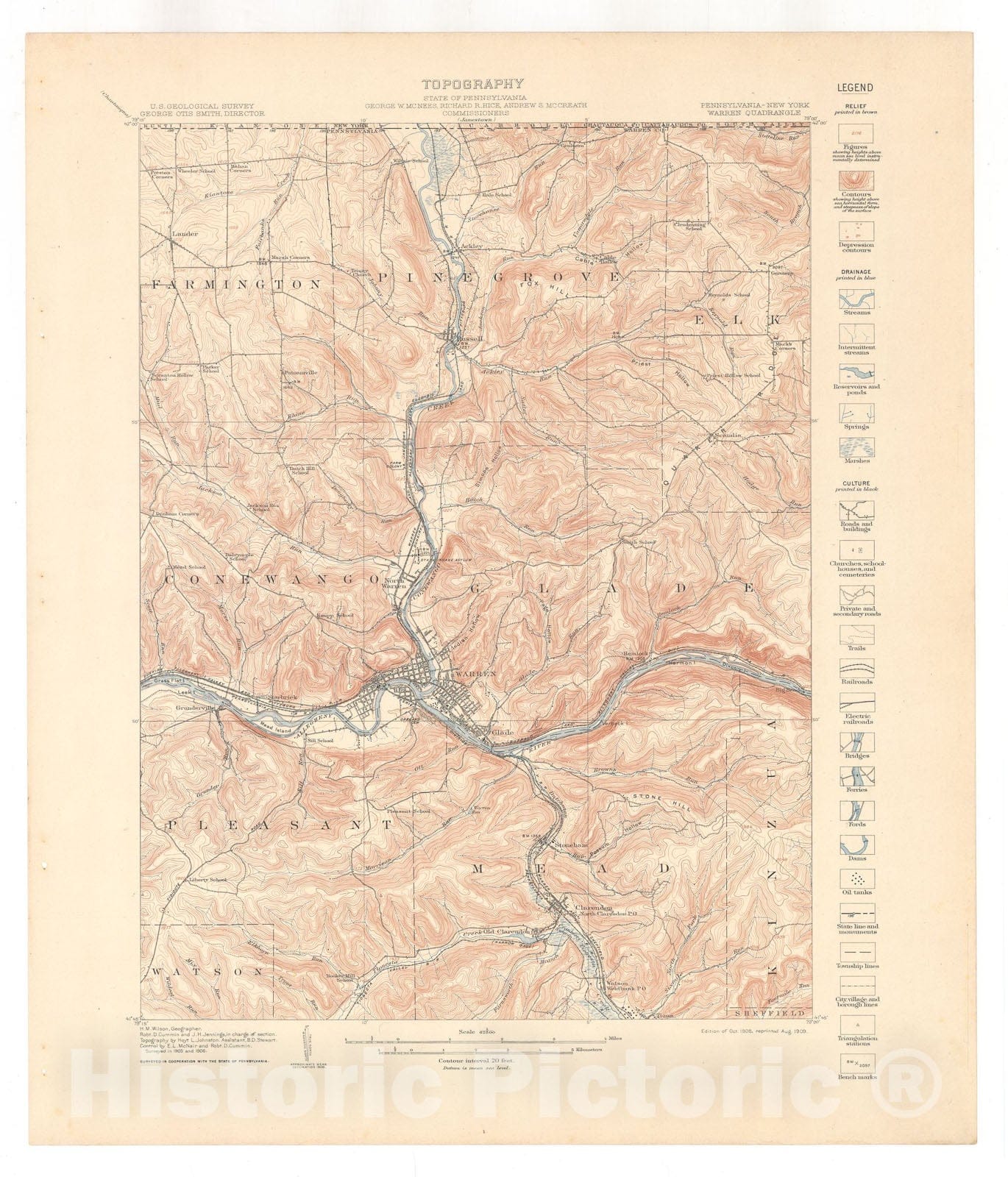 Map : Warren folio, Pennsylvania-New York, 1910 Cartography Wall Art :