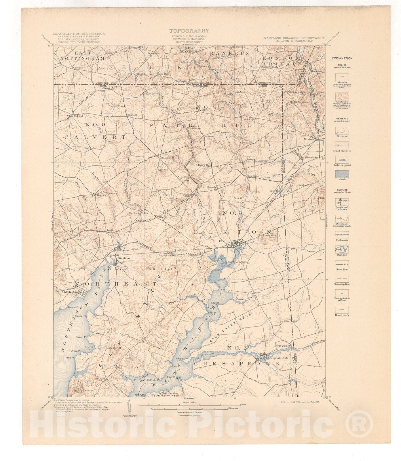 Map : Elkton-Wilmington folio, Maryland-Delaware-New Jersey-Pennsylvania, 1920 Cartography Wall Art :