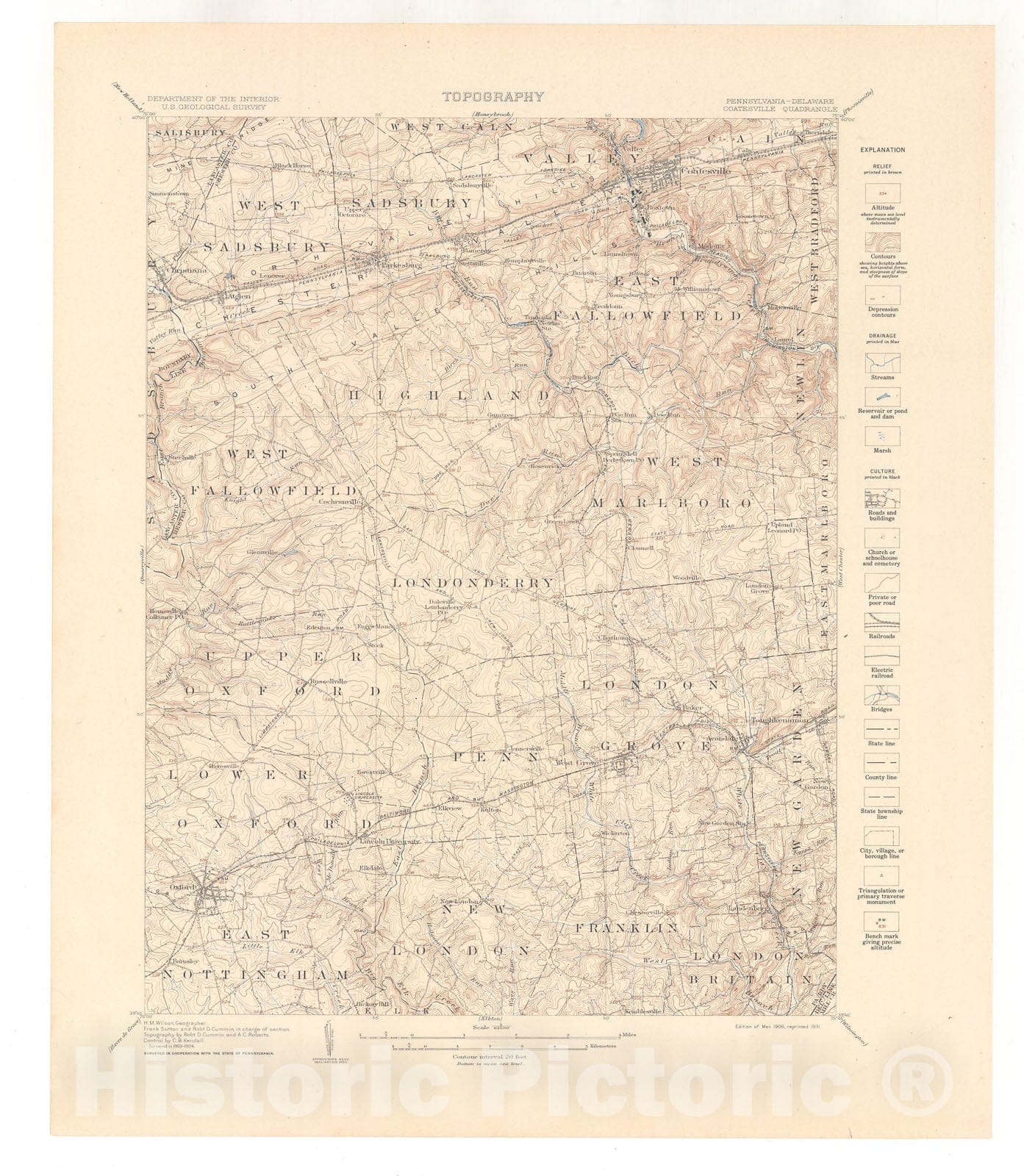 Map : Coatesville-West Chester folio, Pennsylvania-Delaware, 1932 Cartography Wall Art :