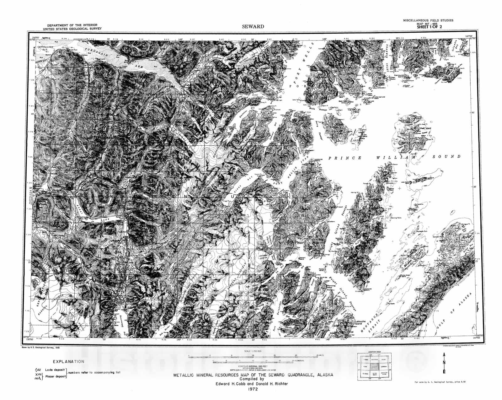 Map : Metallic mineral resources map of the Seward quadrangle, Alaska, 1972 Cartography Wall Art :