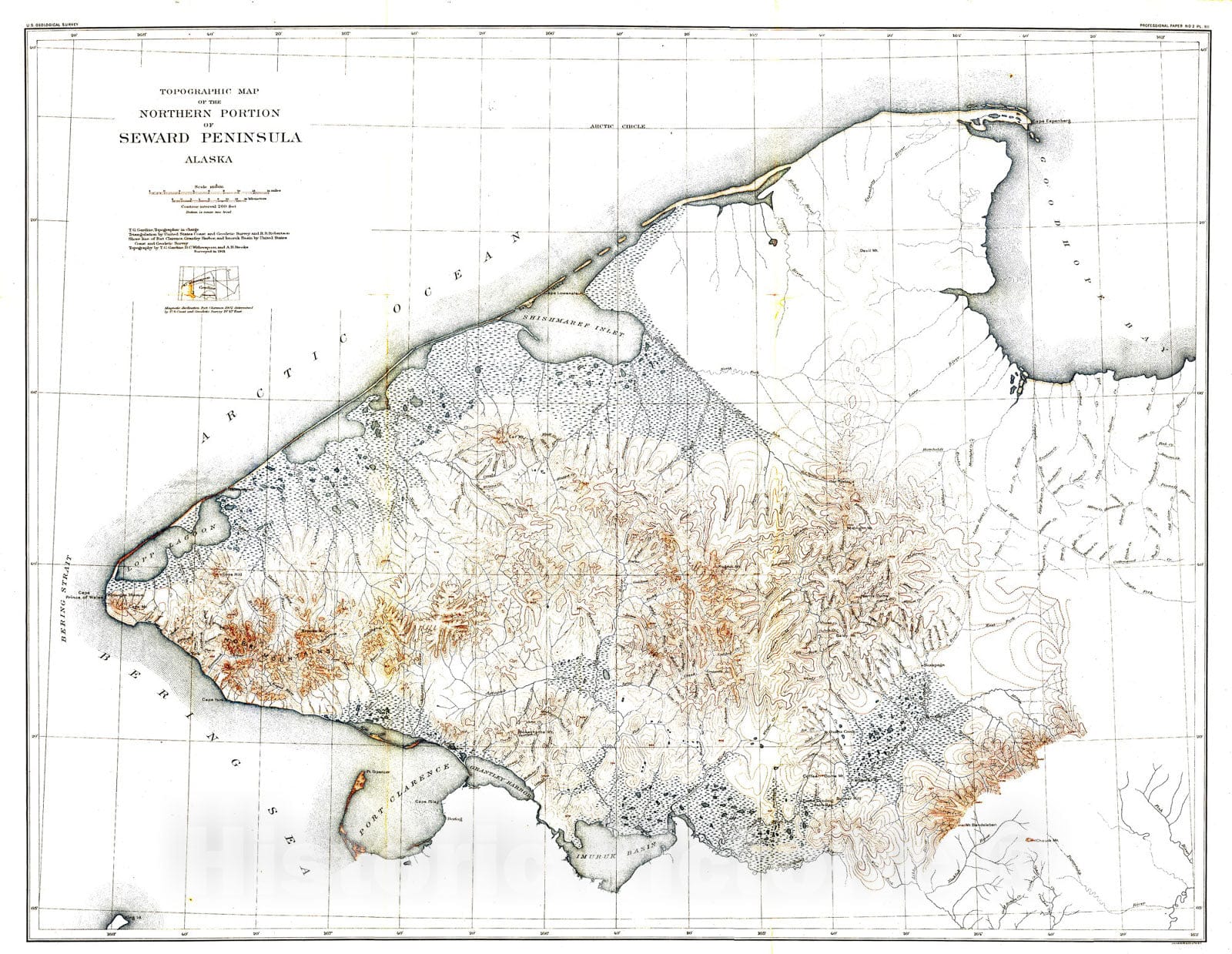 Map : A reconnaissance of the northwestern portion of Seward Peninsula, Alaska, 1902 Cartography Wall Art :