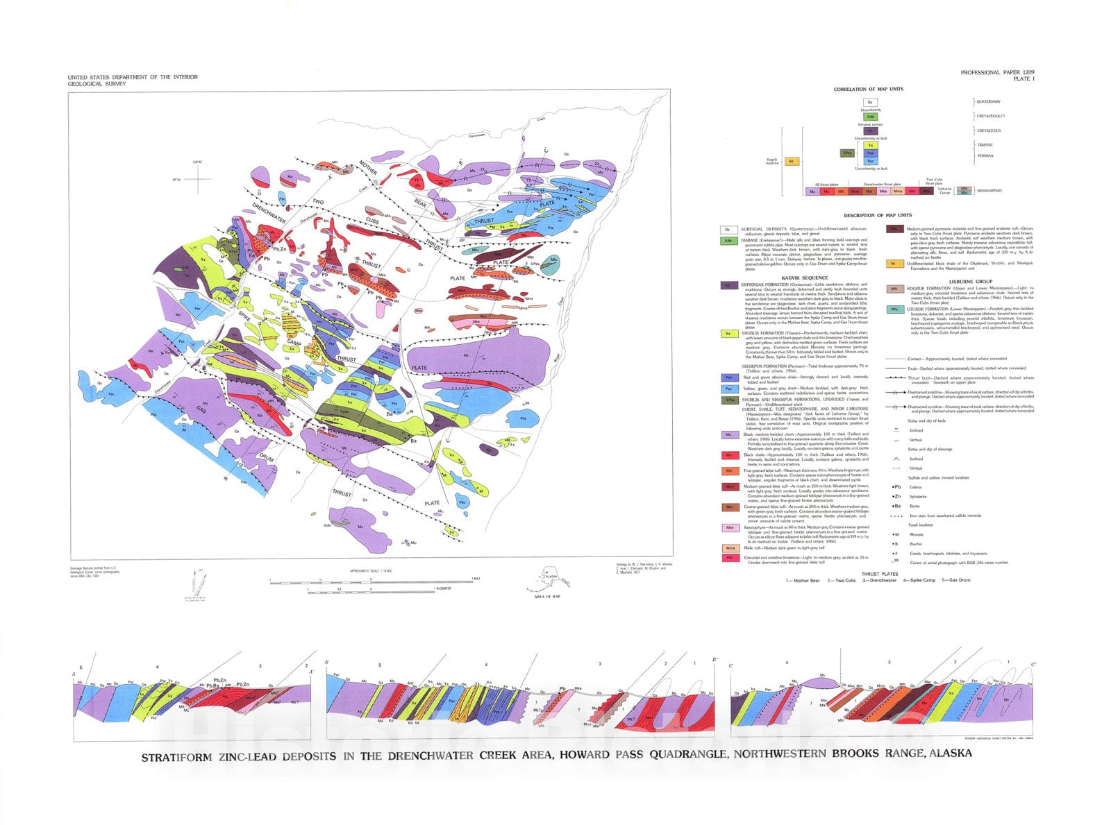 Map : Stratiform zinc-lead deposits in the Drenchwater Creek area, Howard Pass quadrangle, northwestern Brooks Range, Alaska, 1982 Cartography Wall Art :