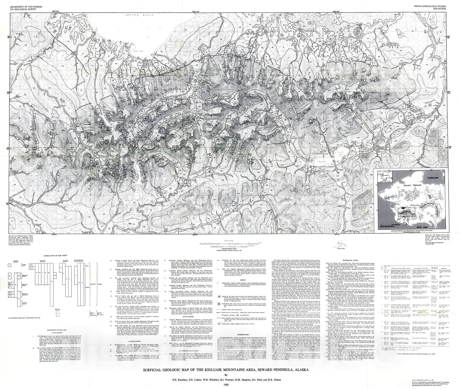 Map : Surficial geologic map of the Kigluaik Mountains area, Seward Peninsula, Alaska, 1989 Cartography Wall Art :