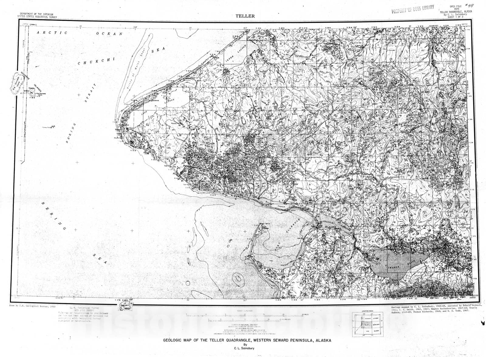 Map : Geologic map of the Teller quadrangle, western Seward Peninsula, Alaska, 1970 Cartography Wall Art :