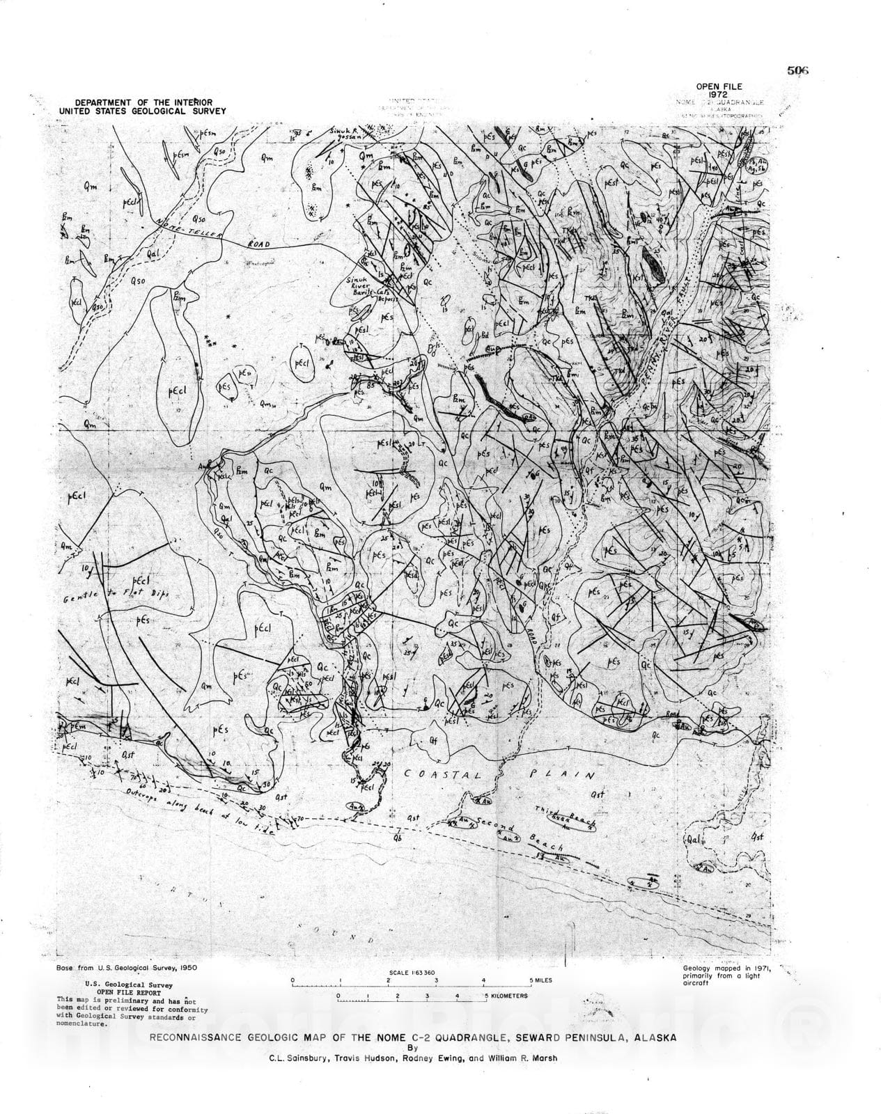 Map : Reconnaissance geologic map of the Nome C-2 quadrangle, Seward Peninsula, Alaska, 1972 Cartography Wall Art :