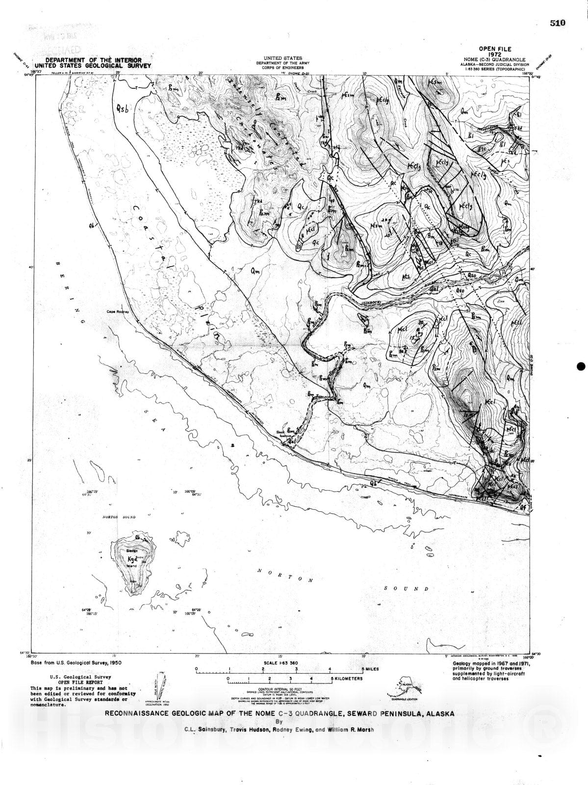 Map : Reconnaissance geologic map of the Nome C-3 quadrangle, Seward Peninsula, Alaska, 1972 Cartography Wall Art :