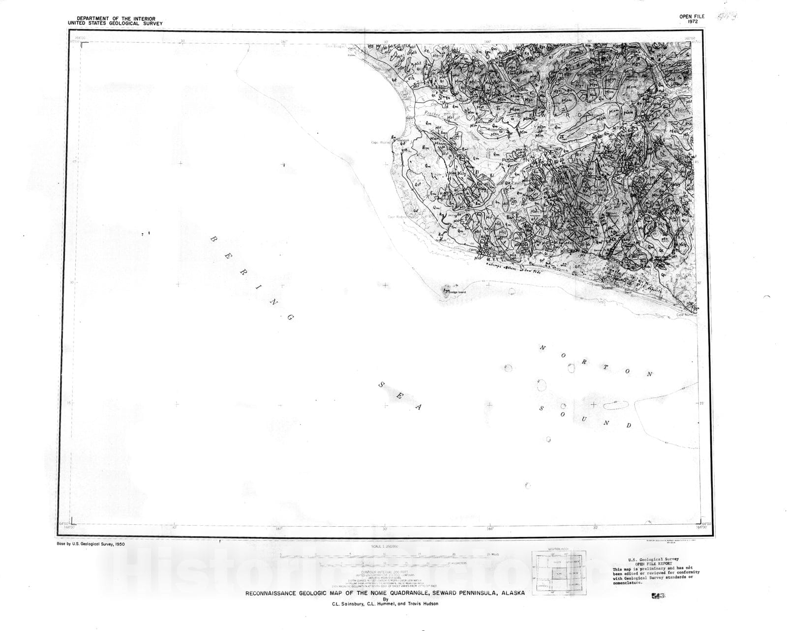 Map : Reconnaissance geologic map of the Nome quadrangle, Seward Peninsula, Alaska, 1972 Cartography Wall Art :