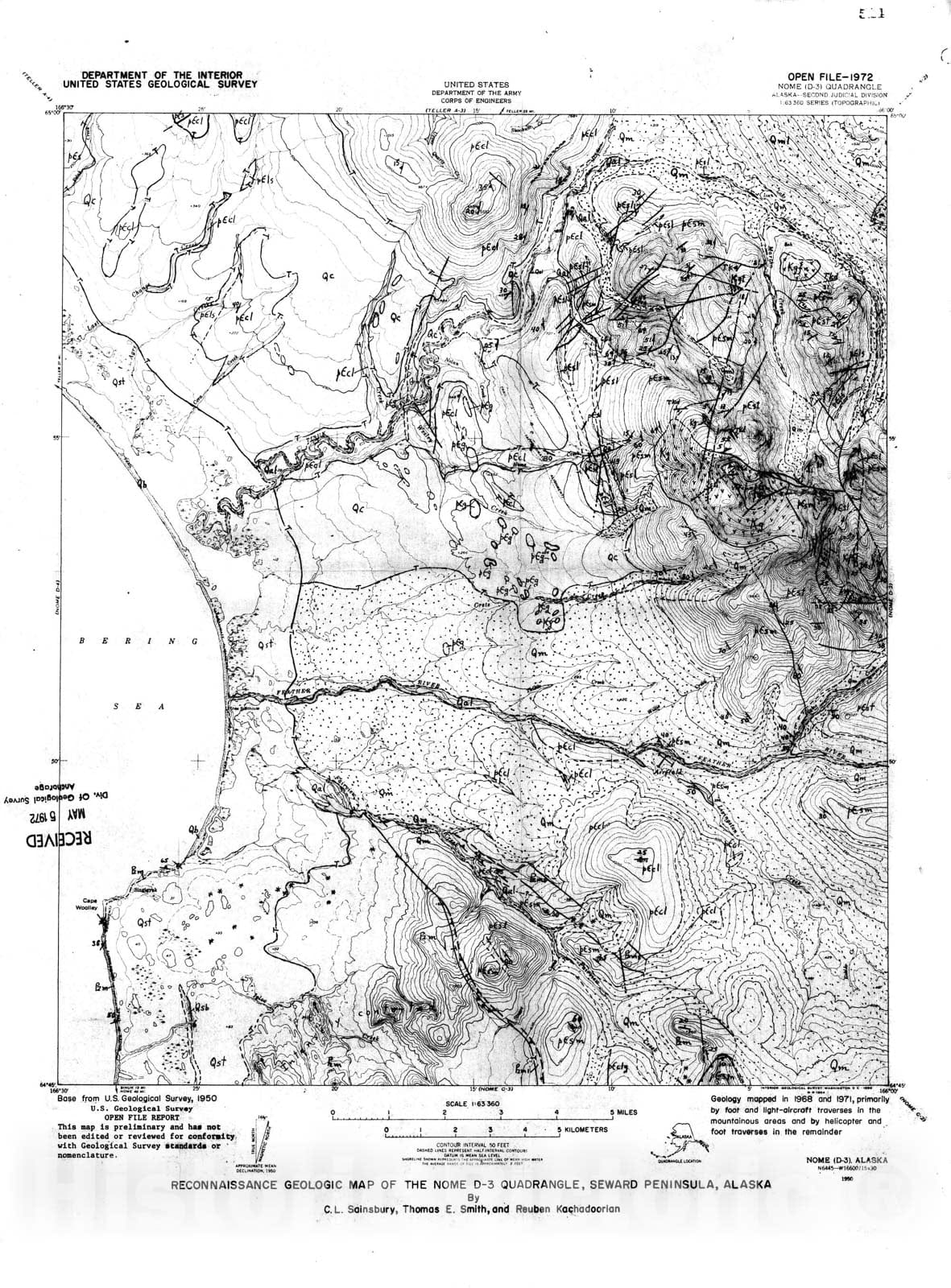 Map : Reconnaissance geologic map of the Nome D-3 quadrangle, Seward Peninsula, Alaska, 1972 Cartography Wall Art :