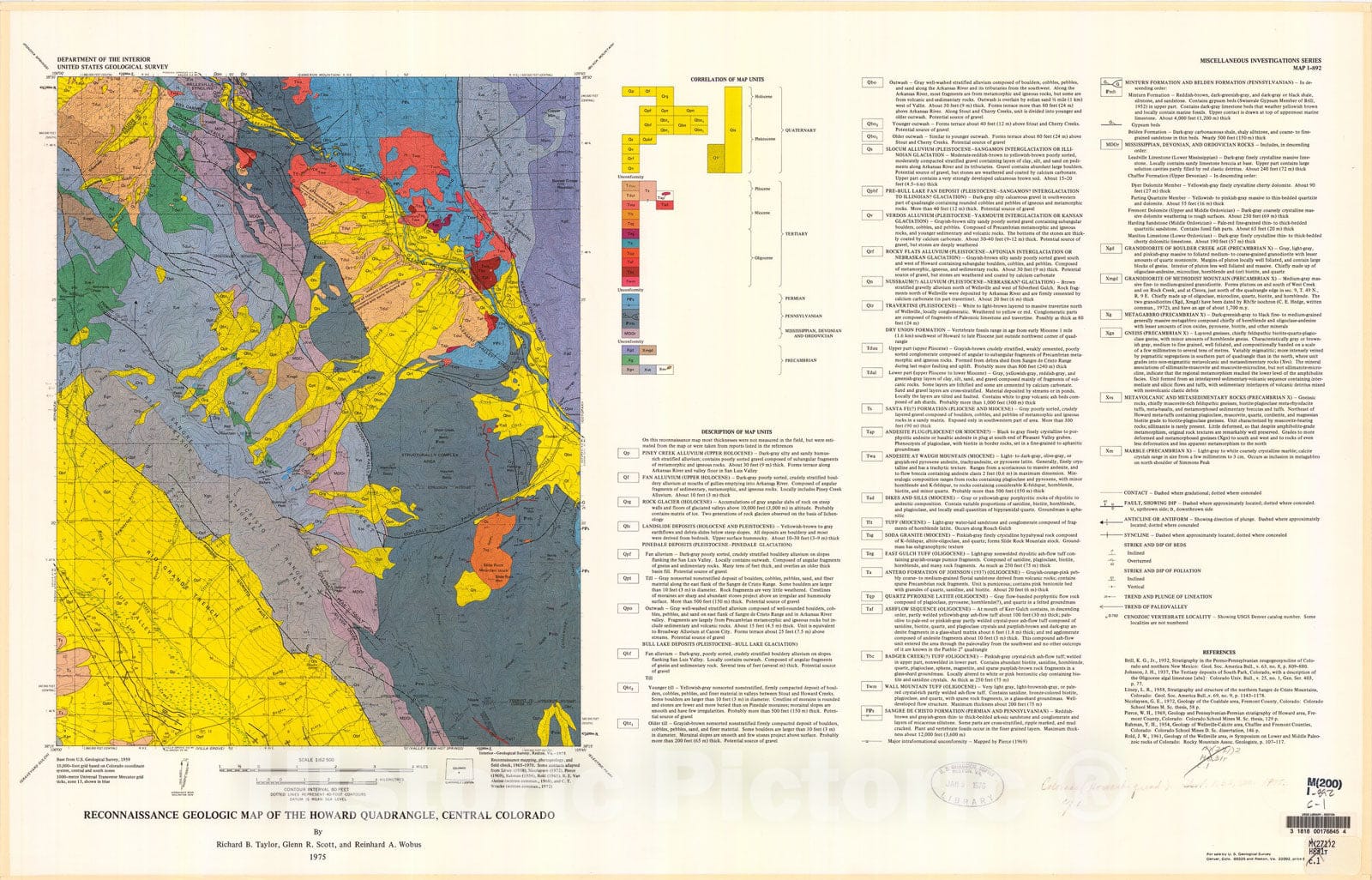 Map : Reconnaissance geologic map of the Howard quadrangle, central Colorado, 1975 Cartography Wall Art :