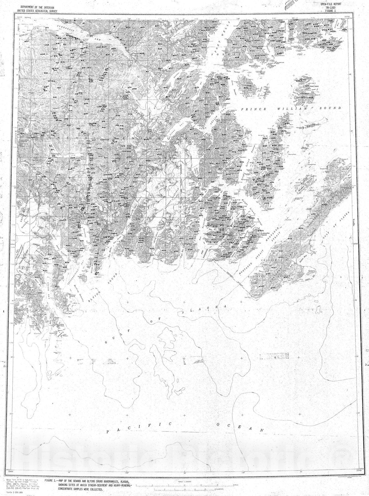 Map : Spectrographic and atomic-absorption analyses of geochemical samples from the Seward and Blying Sound quadrangles, Alaska, 1978 Cartography Wall Art :