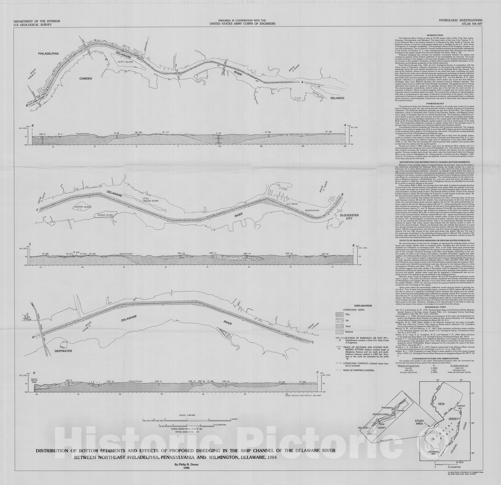 Map : Distribution of bottom sediments and effects of proposed dredging in the ship channel of the Delaware River between northeast Phil, 1986 Cartography Wall Art :