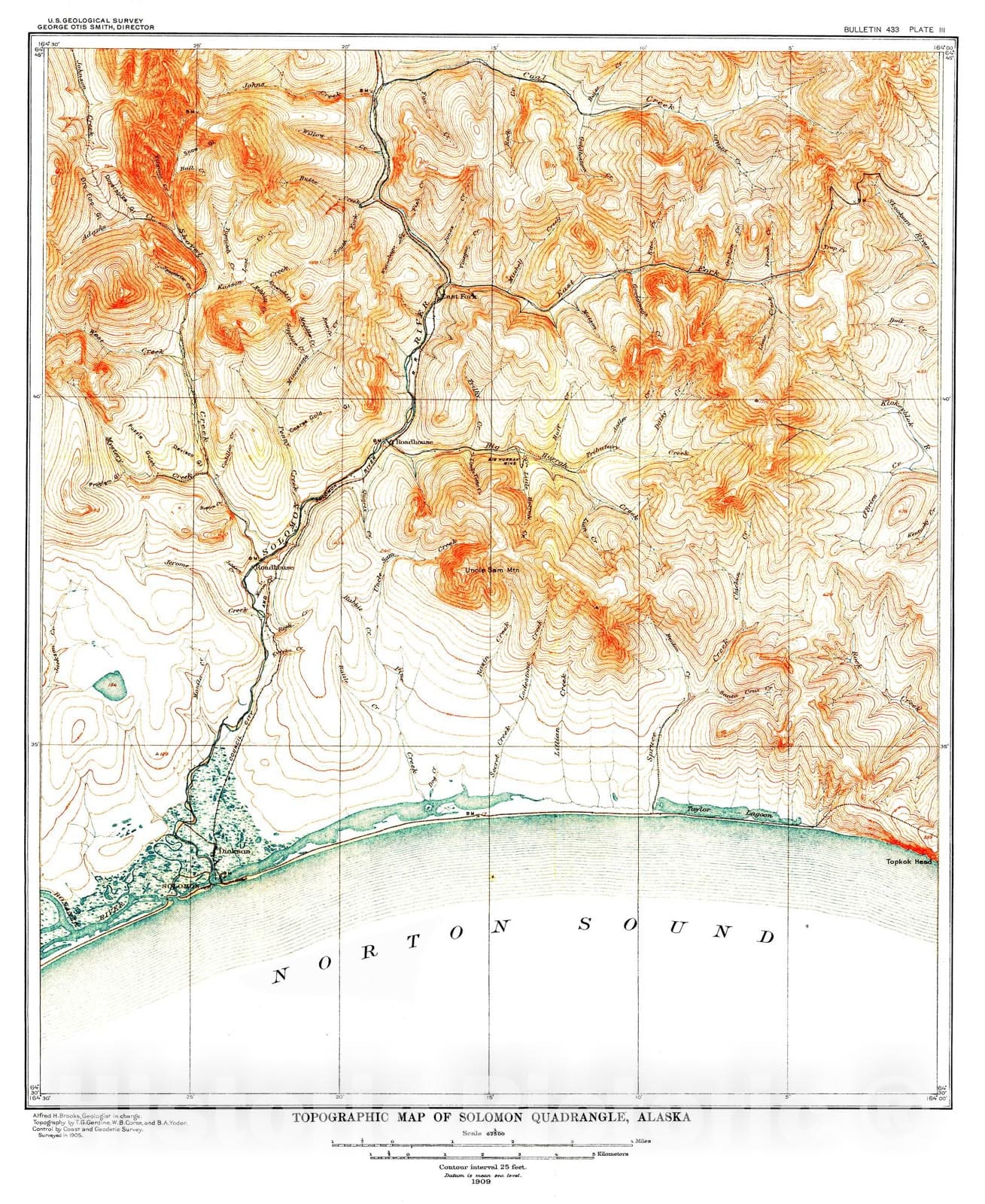 Map : Geology and mineral resources of the Solomon and Casadepaga quadrangles, Seward Peninsula, Alaska, 1910 Cartography Wall Art :