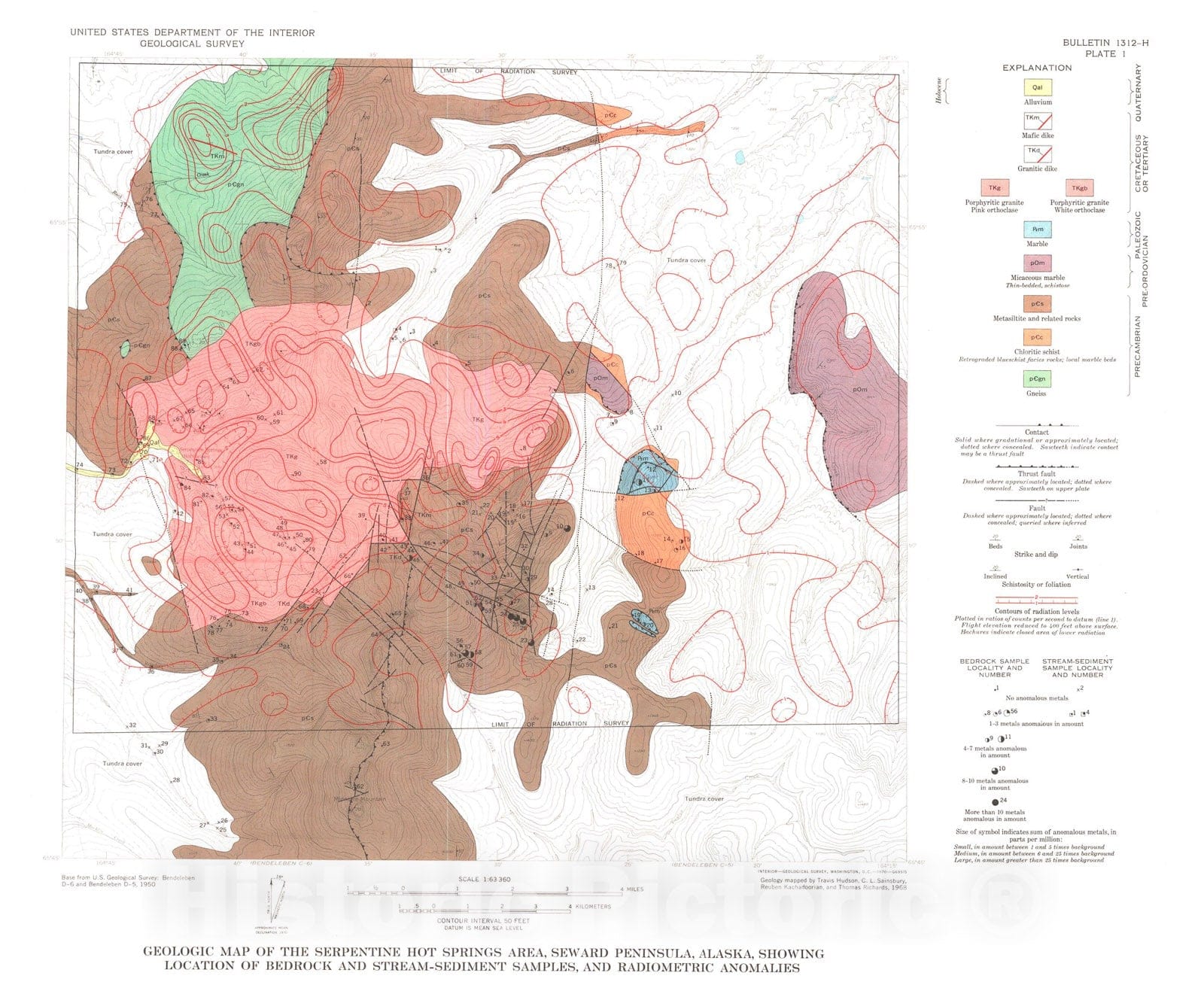 Map : Geology, mineral deposits, and geochemical and radiometric anomalies, Serpentine Hot Springs area, Seward Peninsula, Alaska, 1970 Cartography Wall Art :