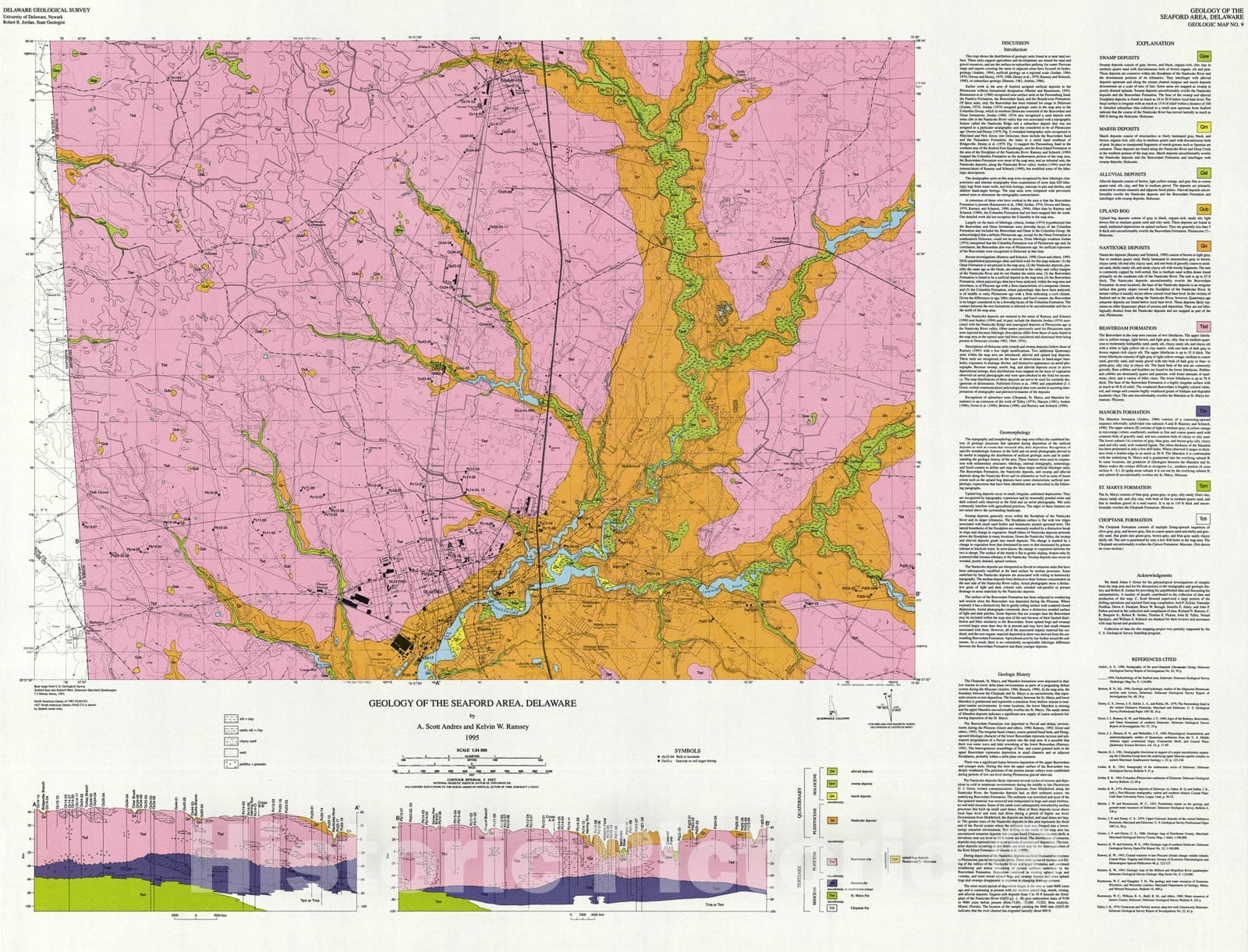 Map : Geologic map of the Seaford area, Delaware, 1995 Cartography Wall Art :