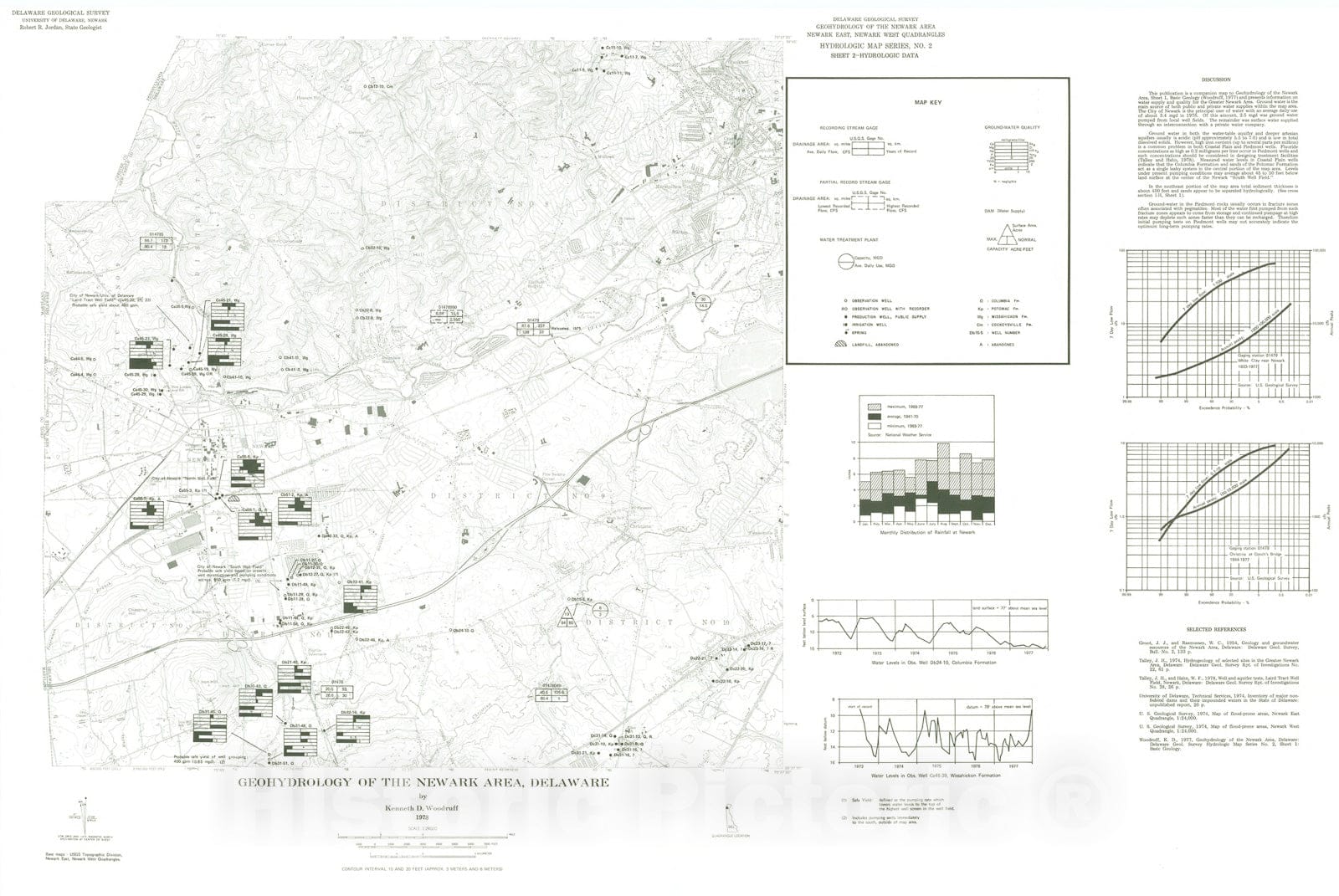 Map : Geohydrology of the Newark area, Delaware, sheet 2, hydrologic data, 1979 Cartography Wall Art :