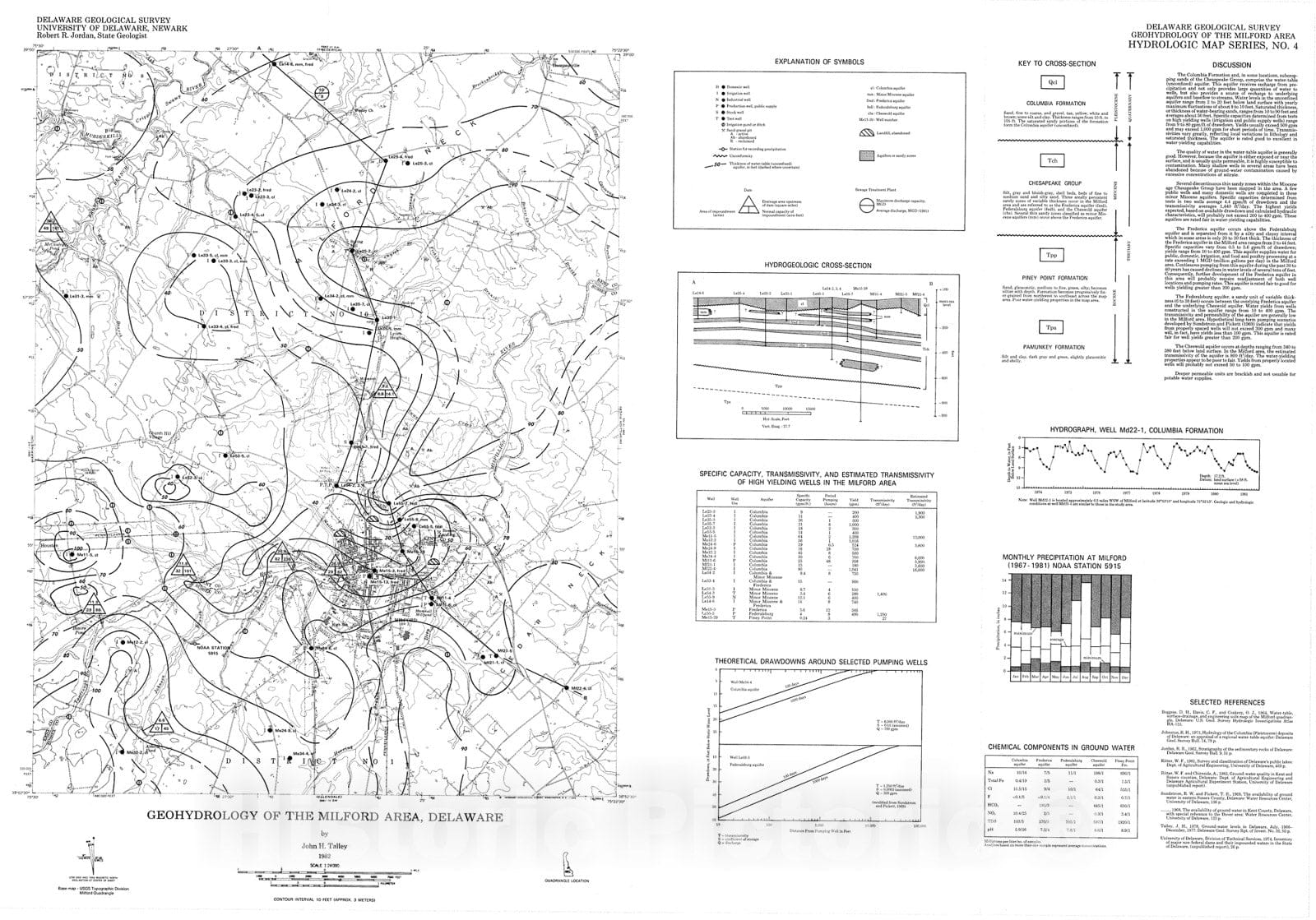 Map : Geohydrology of the Milford area, Delaware, 1982 Cartography Wall Art :