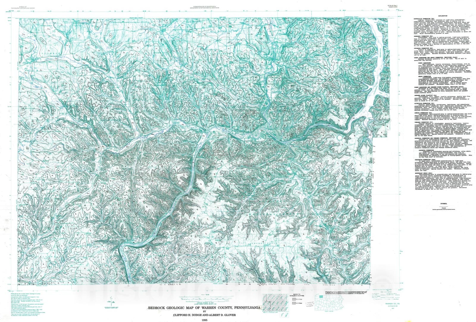 Map : Bedrock geologic map and structure-contour map of Warren County, Pennsylvania, 1995 Cartography Wall Art :